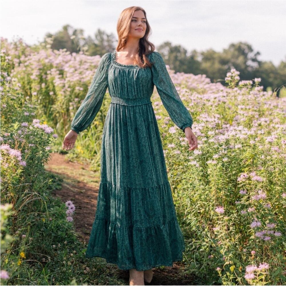 NWT Gal Meets‎ Glam Laurel Metallic Floral Maxi Dress 18 Green